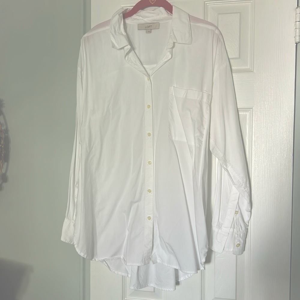 NWOT Loft Classic White Oversized Button Front Shirt